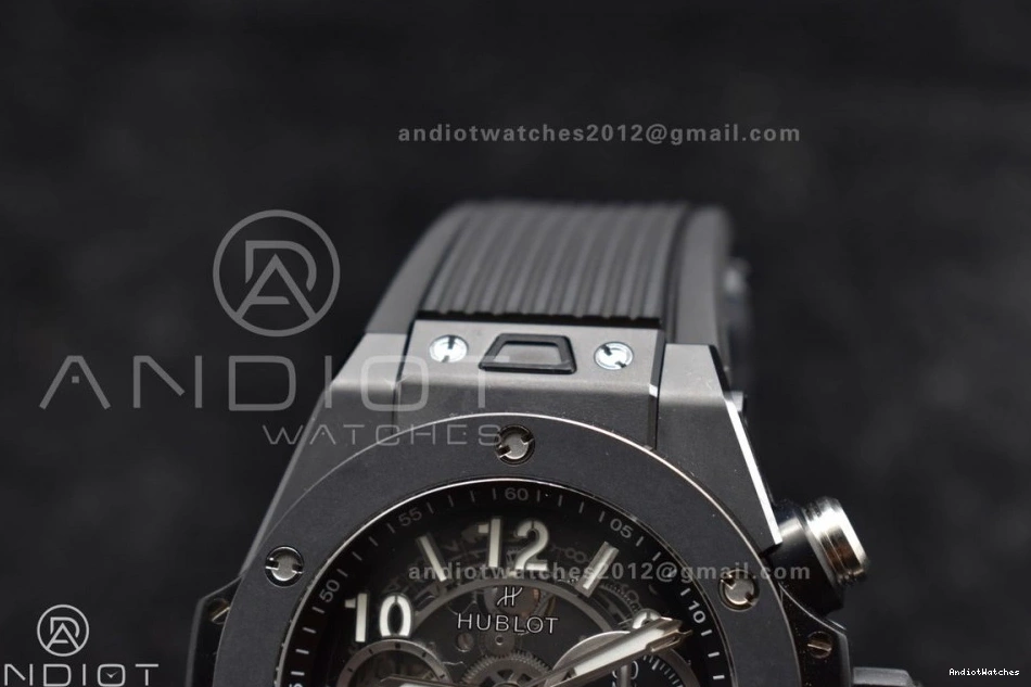 Full Best Big A on Bang Black Edition Hublot Skeleton BestValue 1:1 Black Strap 893 ZF Rubber Dial Unico 1117